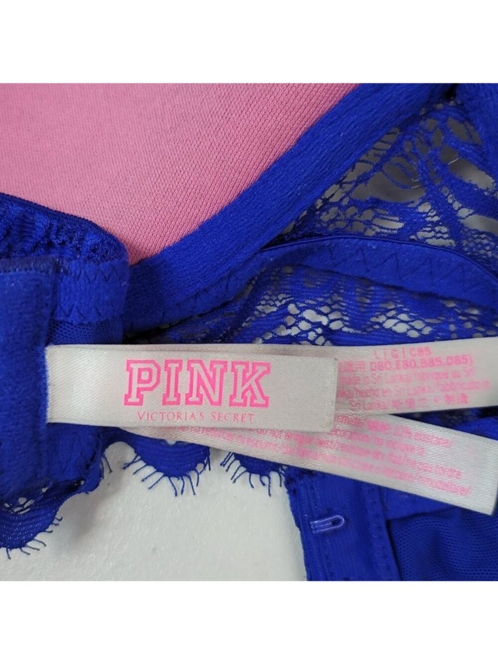 PINK Victoria's Secret Lace Bralette Bra Blue Large C Lightly Lined Underwire - Picture 9 of 12